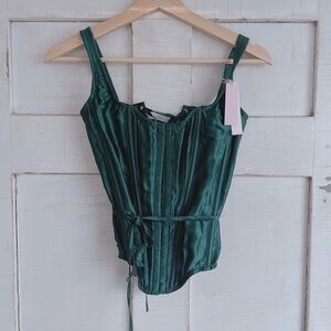 Victoria’s Secret VS Corset Top Green 100% Silk XS New